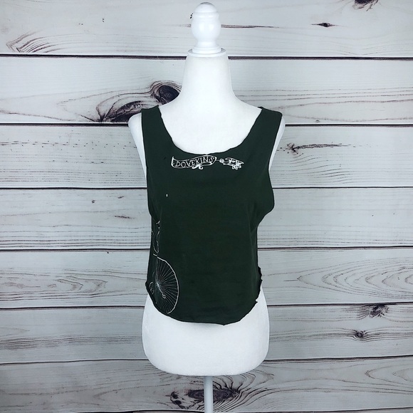 Dovekins Vintage Green Badger Muscle Crop Tank s - Picture 1 of 6